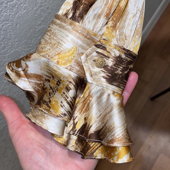 St. John Couture Button Down Silk Vintage Blouse Sz 8 Abstract Brown Gold - Picture 6 of 9